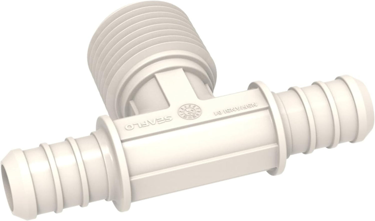 SEAFLO Plastic PEX Pipe Coupling Fitting Tee Style 1/2"-14 MNPT x 1/2" Barb x 1/2" Barb - Compatible with PEX or PE-RT Pipe, Corrosion Resistant (5-Pack)