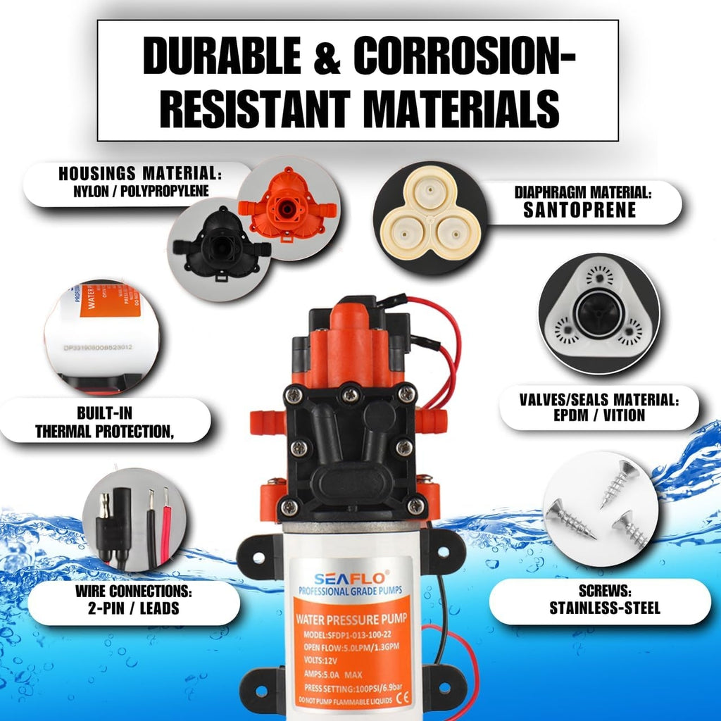 SEAFLO 22 Series DC VITON Diaphragm Pump - 1.3 GPM 100 PSI (Choose 12V or 24V)