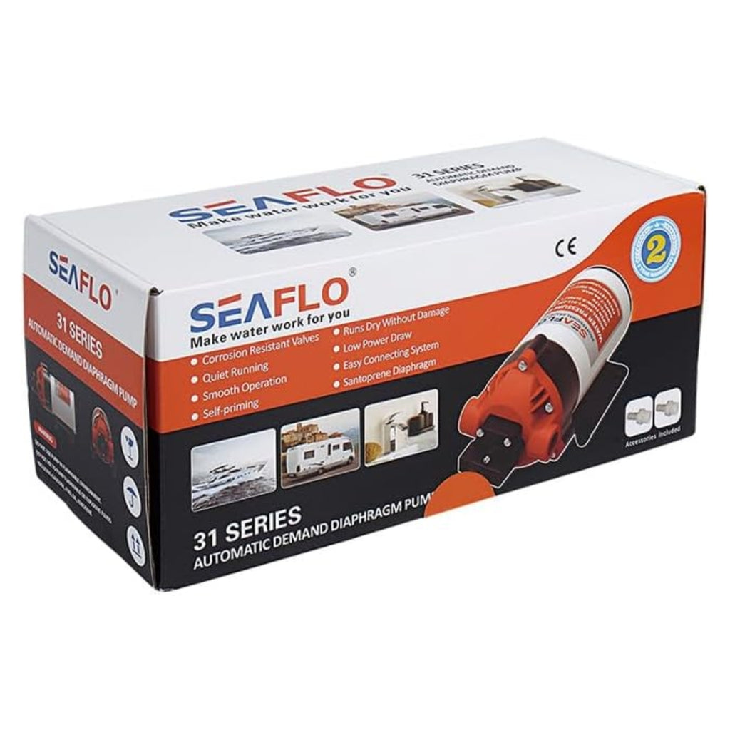 SEAFLO 31-Series Water Pressure Pump - 12V, 1.8 GPM, 80 PSI - Self-Priming, Adjustable Pressure Switch, for RV, Boat, Marine, and Outdoor Use