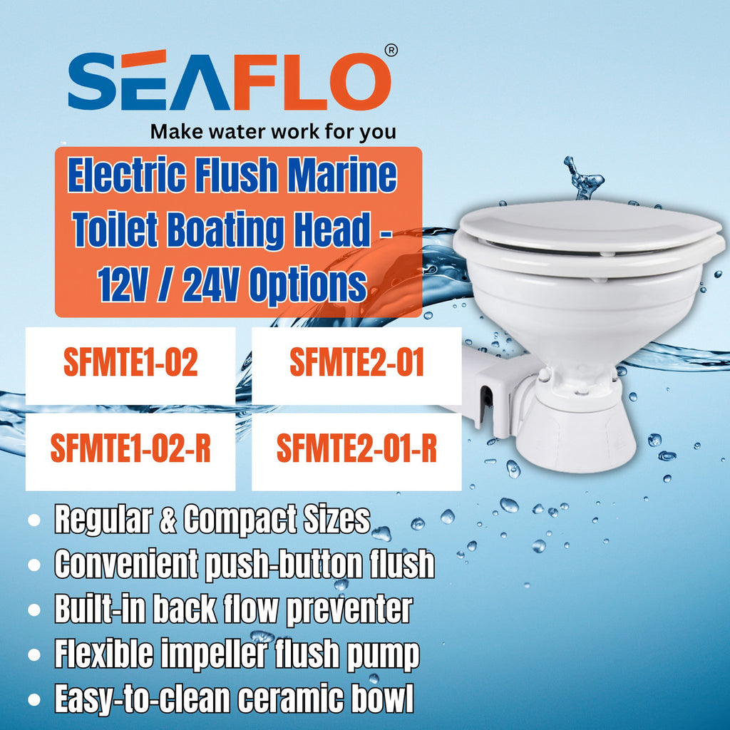 SEAFLO Electric Marine Toilets - Self Priming, Macerator, Switch Panel Control, Ceramic Bowl, Boat Yacht Toilet (Choose Compact/Regular Sizes and 12V/24V Options)