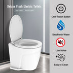 SEAFLO Deluxe Flush Electric Marine Toilets w/ 4-way Flush Panel - Smart Flushing System, Ceramic Bowl, Soft Close Seat, Quiet Flush, Macerator Pump (Choose Fresh/Raw Water and 12V/24V Options)