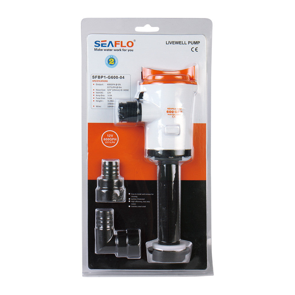 SEAFLO 04-Series 12V 600 GPH Straight Livewell/Baitwell Aerator Bilge Pump