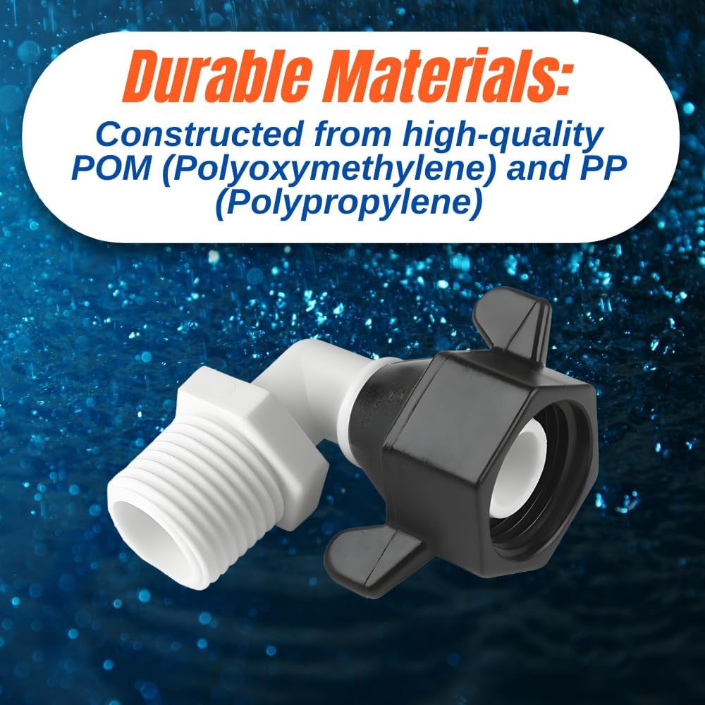 SEAFLO - (NO: 51F04) - 1/2"-14 FNPT x 1/2" Threaded Angled Universal Pump Fitting for SHURFLO, SEAFLO, Circle River, Johnson, Jabsco, FLOJET, REMCO, Lippert, USA ADVENTURE and other Pumps (Choose Pack Size)