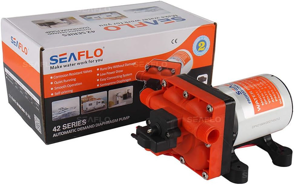 SEAFLO 42 Series 24V 3.0GPM 55PSI Continuous Duty Diaphragm Pump with Bypass for Reduced Cycling | Fresh and Salt Water | UL Certified | Self-Priming for Marine, RV, Off-Grid, and Caravan
