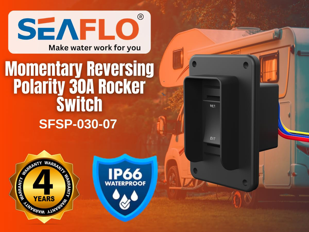 SEAFLO Momentary Reversing Polarity 30A Rocker Switch 4 Pin for Stabilizer Toung Jack RV Leveling or Ballast Pump Control Motor UP Down (1-Pack)
