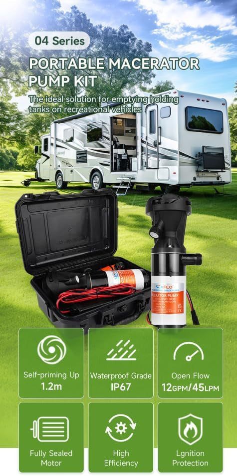 SEAFLO 04-Series  RV Macerator Pump Kit For RV/Tanks/Septic use/Septic Station (12V|12GPM|45LPM)