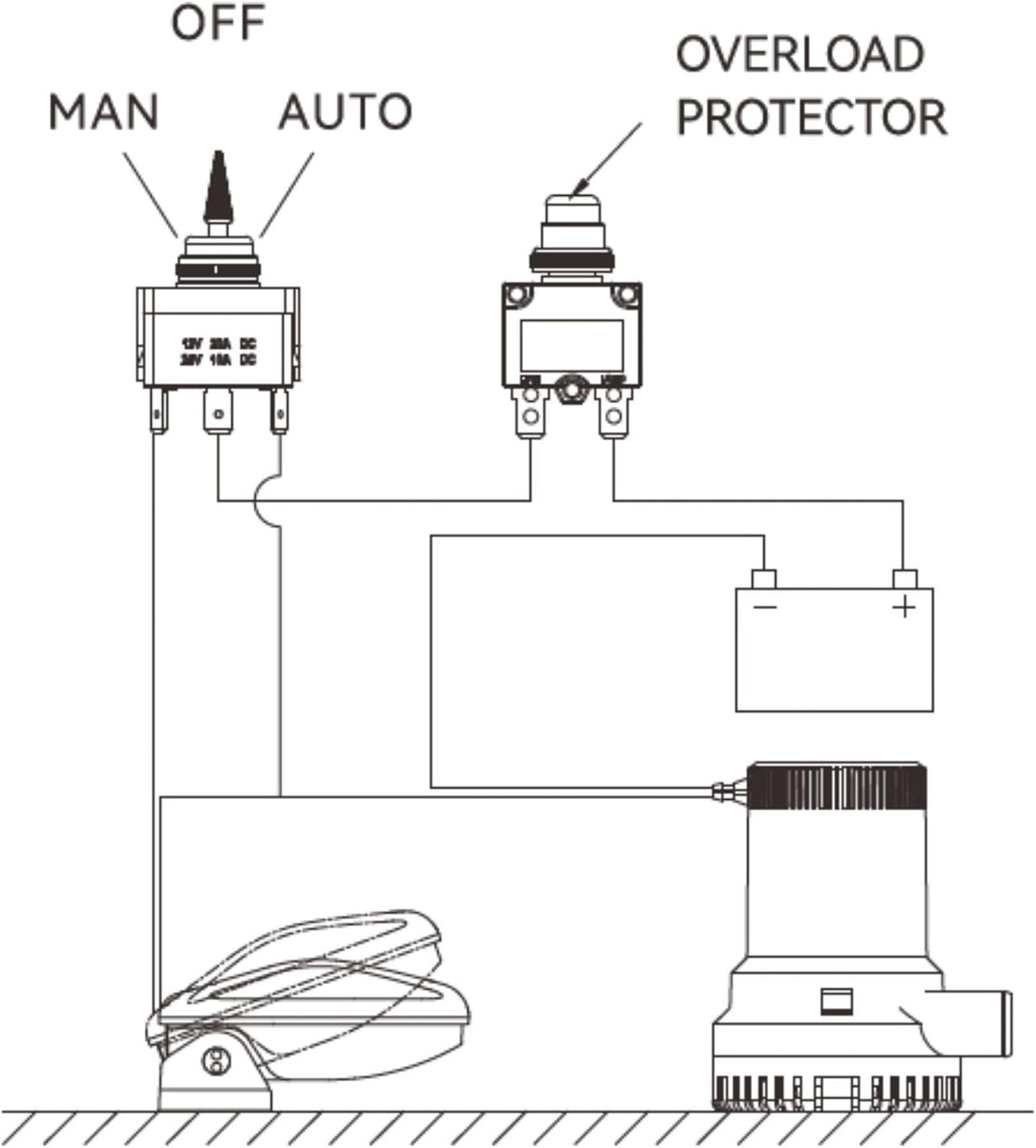 SEAFLO 02 Series Bilge Pump Float Switch - 12V/24V 18A Automatic Water Level Switch with 1m 16 AWG Leads