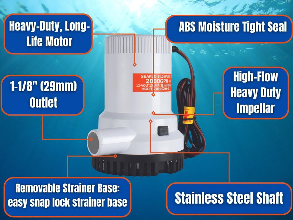 SEAFLO 01-Series 2000 GPH Submersible Bilge Pump (Choose 12V or 24V)
