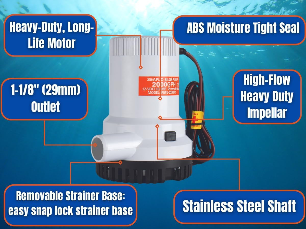 SEAFLO 01-Series 2000 GPH Submersible Bilge Pump (Choose 12V or 24V)