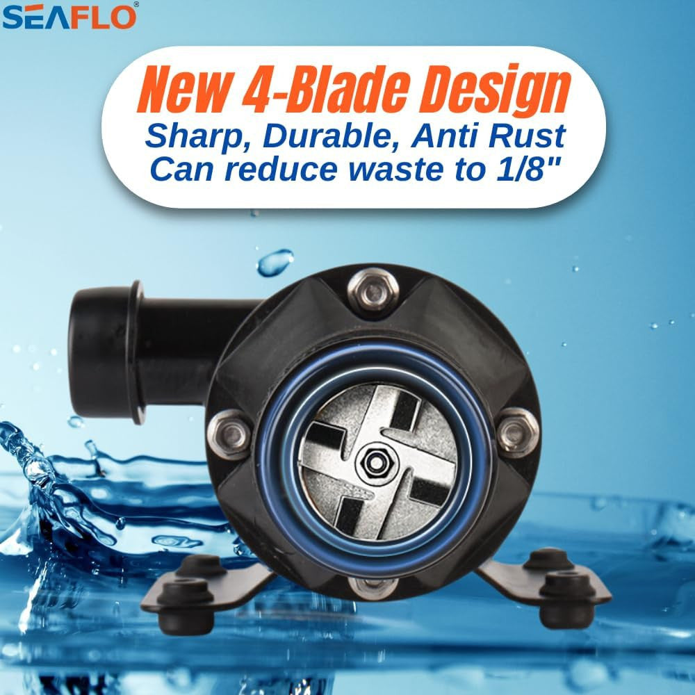 SEAFLO 01-Series Macerator Pump with Improved Motor, Oriented to the Left (12V|12GPM|45LPM)