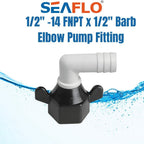 SEAFLO - (NO: 51F03) - 1/2"-14 FNPT x 1/2" Barb Angled Universal Pump Fittings for SHURFLO, SEAFLO, Circle River, Johnson, Jabsco, FLOJET, REMCO, Lippert, USA ADVENTURE and other Pumps (Choose Pack Size)