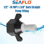 SEAFLO - (NO:51F02) - 1/2"-14 FNPT x 3/8" Barb Straight Pump Fitting for SHURFLO, SEAFLO, Circle River, Johnson, Jabsco, FLOJET, REMCO, Lippert, USA ADVENTURE and other Pumps (Choose Pack Size)