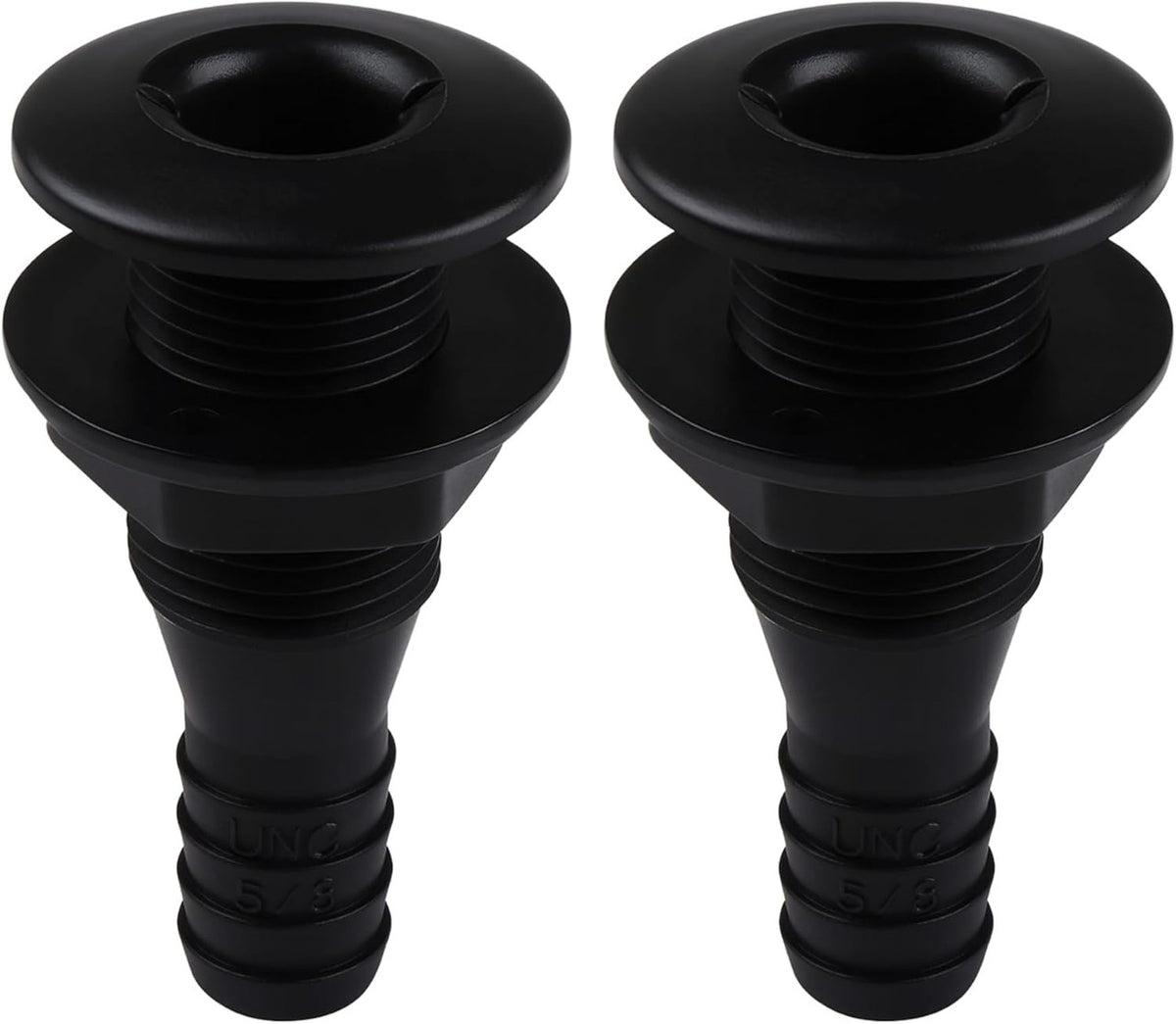 SEAFLO Thru Hull Fitting, Marine Boat, Plastic Drain Overflow Connector, Corrosion Resistant Saltwater Safe, Bilge Port Deck Outlet,(⅝,¾,1,1⅛,1¼,1½, & 2" Options)(1,2,5, &10 Packs)(White/Black)