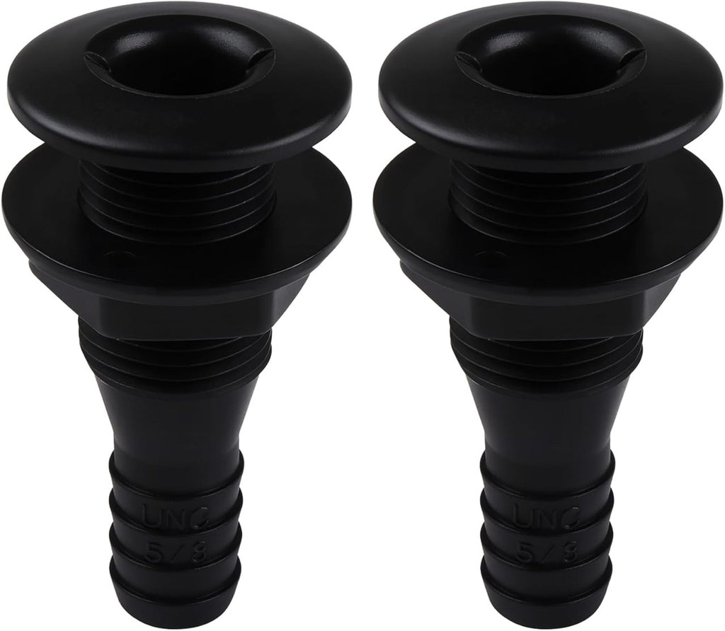 SEAFLO Thru Hull Fitting, Marine Boat, Plastic Drain Overflow Connector, Corrosion Resistant Saltwater Safe, Bilge Port Deck Outlet,(⅝,¾,1,1⅛,1¼,1½, & 2" Options)(1,2,5, &10 Packs)(White/Black)