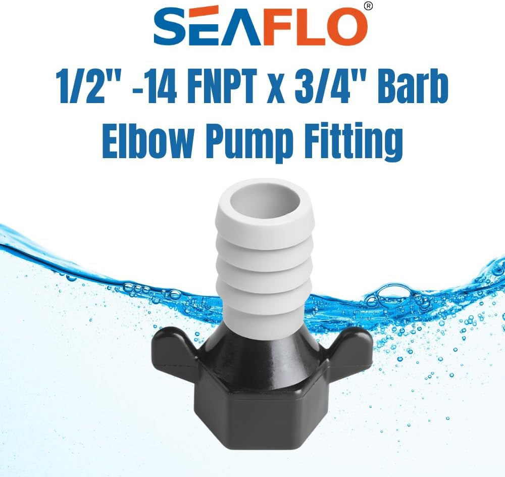 SEAFLO (NO: 51F08) 1/2"-14 FNPT x 3/4" Barbed Straight Universal Pump Fitting for SHURFLO, SEAFLO, Circle River, Johnson, Jabsco, FLOJET, REMCO, Lippert, USA ADVENTURE and other Pumps (2-Pack)