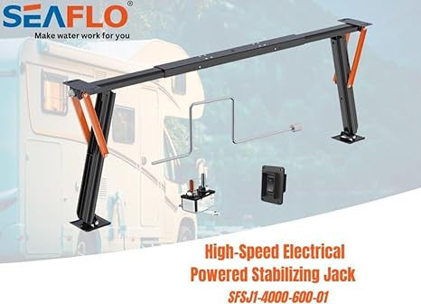 SEAFLO 12V High-Speed Electrical Powered Stabilizing Jack, 4,000 Lbs Static Load Capacity, Heavy-Duty Powder-Coated Steel, Up to 25” Extension, Waterproof Motor, Corrosion-Resistant, 4-Year Warranty