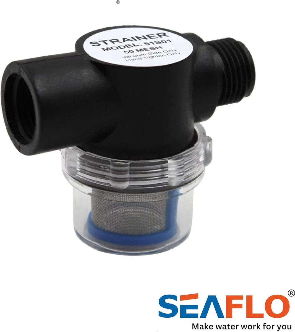 SEAFLO Water Pump Inline Strainer Filter- 1/2" NPSM Inlet/Outlet - RV Replacement- Compatible, Shurflo, and WFCO Pumps
