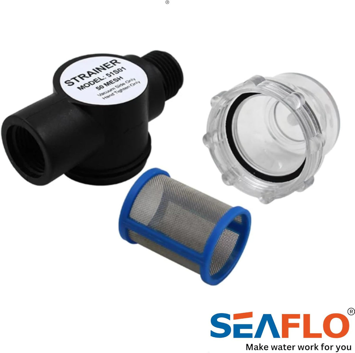 SEAFLO Water Pump Inline Strainer Filter- 1/2" NPSM Inlet/Outlet - RV Replacement- Compatible, Shurflo, and WFCO Pumps
