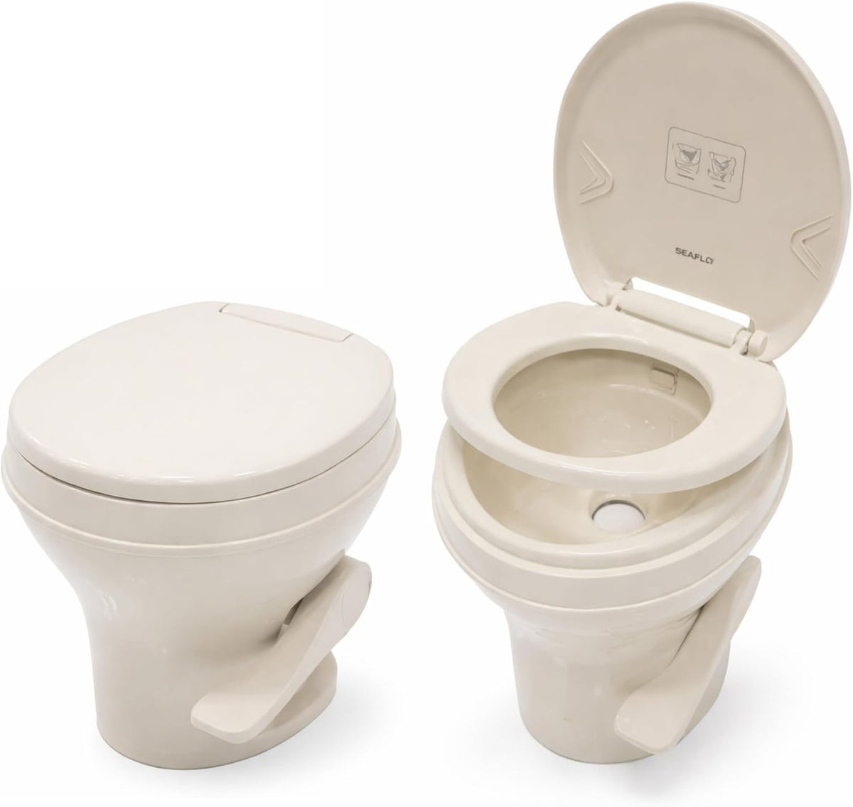 SEAFLO Residential Height Bone Camper/RV Toilet with Sprayer Attachment, 18.5” Standard Height, Gravity Flush System, Pedal Operation, Soft Close Seat, 4-Year Warranty (Bone W/Sprayer Attachment)