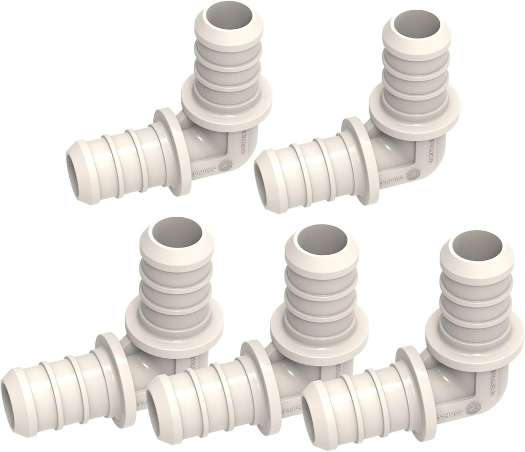 SEAFLO Plastic PEX Pipe Coupling Fitting 90 Degree 1/2" Barb x 1/2" Barb Fitting Elbow Adapter-Compatible with PEX or PE-RT Pipe, Corrosion Resistant (5-Pack)