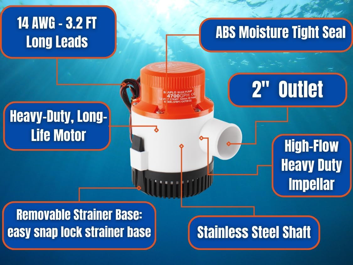 SEAFLO 01-Series 4700 GPH Heavy Duty Electric Bilge Pump (Choose 12V or 24V)