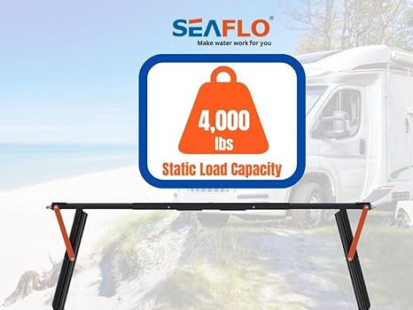 SEAFLO 12V High-Speed Electrical Powered Stabilizing Jack, 4,000 Lbs Static Load Capacity, Heavy-Duty Powder-Coated Steel, Up to 25” Extension, Waterproof Motor, Corrosion-Resistant, 4-Year Warranty