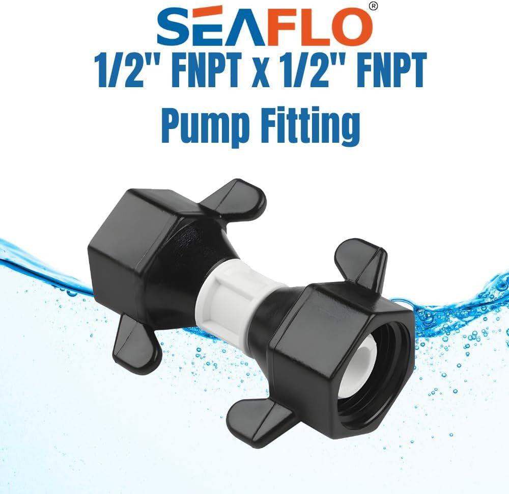 SEAFLO (NO: 51F09) 1/2" FNPT x 1/2" FNPT Barbed Straight Universal Pump Fitting for SHURFLO, SEAFLO, Circle River, Johnson, Jabsco, FLOJET, REMCO, Lippert, USA ADVENTURE and other Pumps (2-Pack)