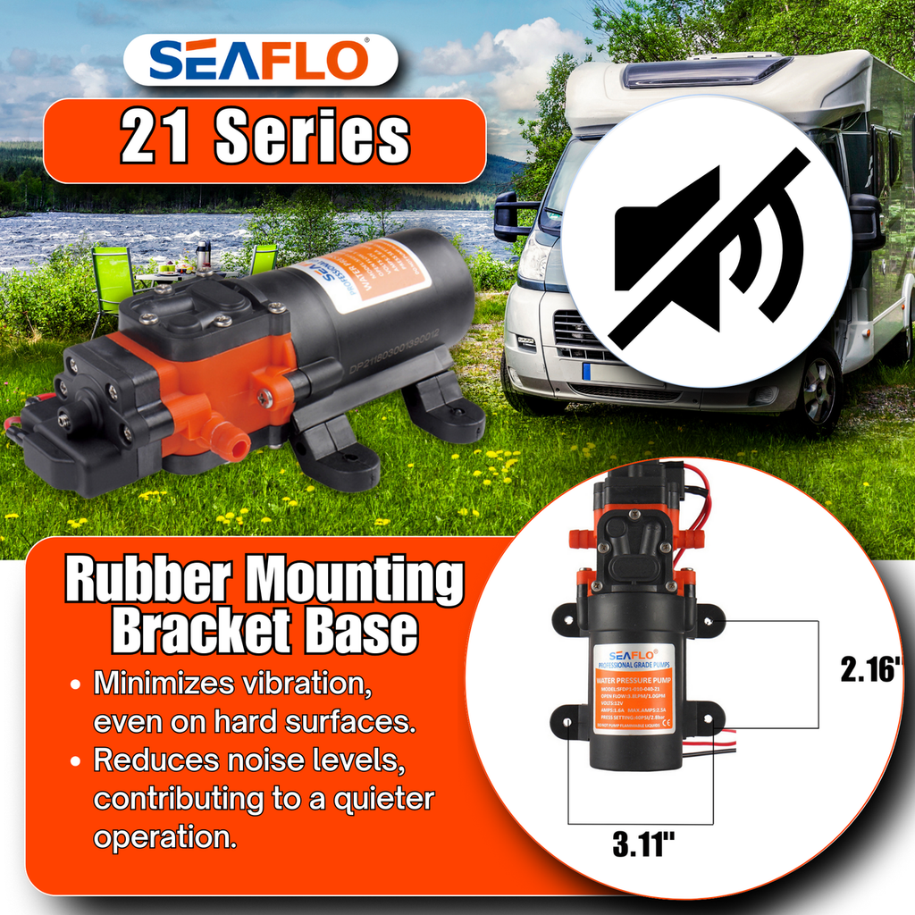 SEAFLO 21-Series On Demand Diaphragm Water Pressure Pump (1.2 GPM | 35 PSI) (Choose 12V or 24V)