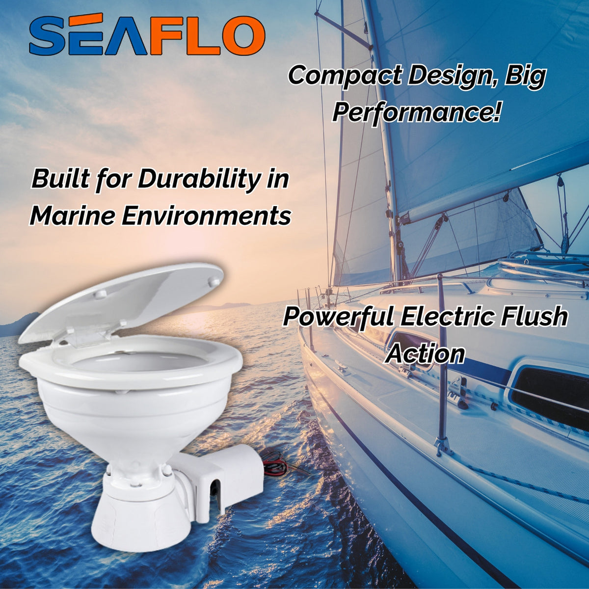 SEAFLO Electric Marine Toilets - Self Priming, Macerator, Switch Panel Control, Ceramic Bowl, Boat Yacht Toilet (Choose Compact/Regular Sizes and 12V/24V Options)