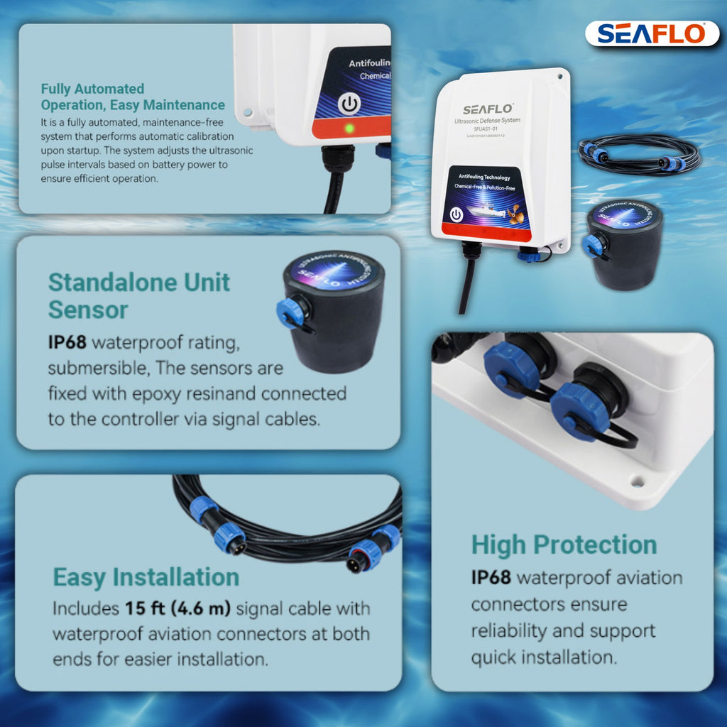 Hull Shield, does hull shield work, hull shield hd1 SEAFLO Ultrasonic System, marine ultrasonic cleaner, barnacle prevention system, marine growth protection, automated boat cleaning, ultrasonic hull cleaner, boat hull cleaning system, yacht ultrasonic system, marine equipment maintenance, 12V ultrasonic defense system, long-term marine maintenance solution, Hull-Shield, SFUAS1-01