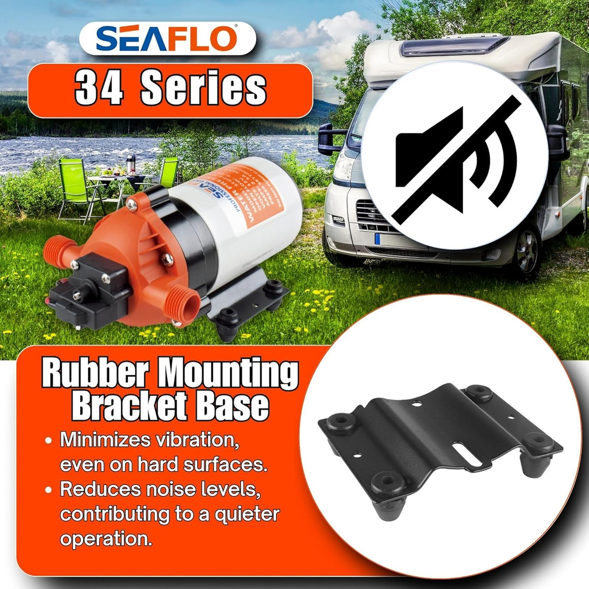 SEAFLO 34 Series Water Pressure Diaphragm Pump - Continuous Duty, Built-In Pressure Switch, Self-Priming, and 4-Year Warranty - 12V | 1.6 GPM | 100 PSI