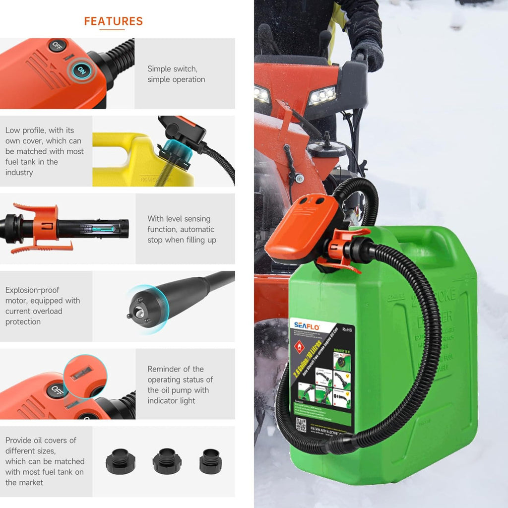 SEAFLO Rechargeable Automatic Electric Fuel Pump Transfer Pump (Flow Rate 2.3 GPM - 3.1 GPM) with Lithium Battery