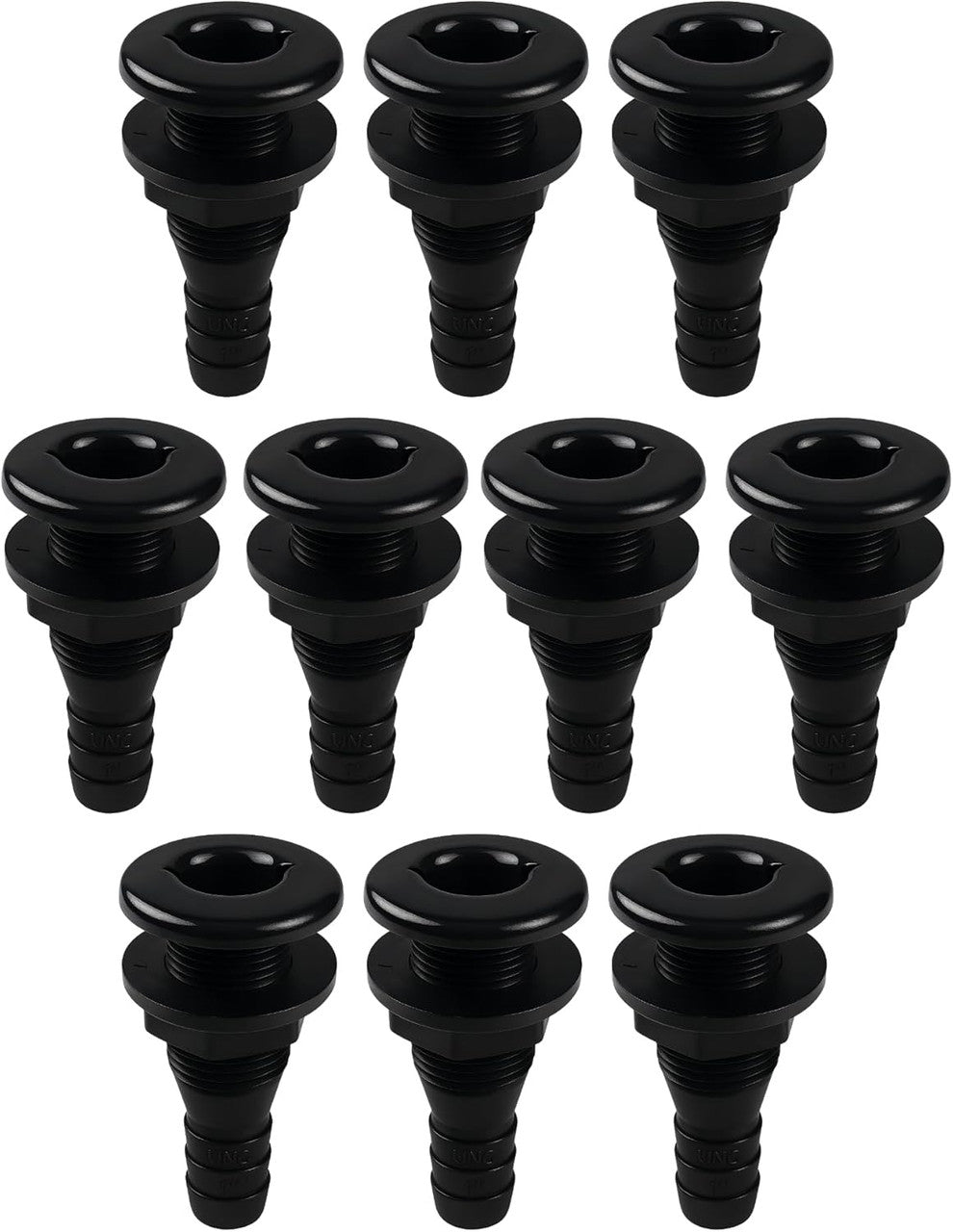 SEAFLO Thru Hull Fitting, Marine Boat, Plastic Drain Overflow Connector, Corrosion Resistant Saltwater Safe, Bilge Port Deck Outlet,(⅝,¾,1,1⅛,1¼,1½, & 2" Options)(1,2,5, &10 Packs)(White/Black)