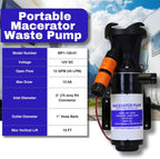 Quick Release RV Macerator Pump - 12V, 12GPM RV Dump Station Mount
