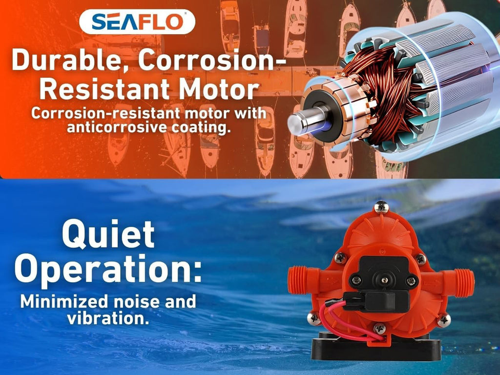 SEAFLO 33-Series Washdown Deck Wash Pump Kit for Rv Boat Marine Yacht with HEAVY DUTY PRESSURE SWITCH (12V|70 PSI|3.0GPM)