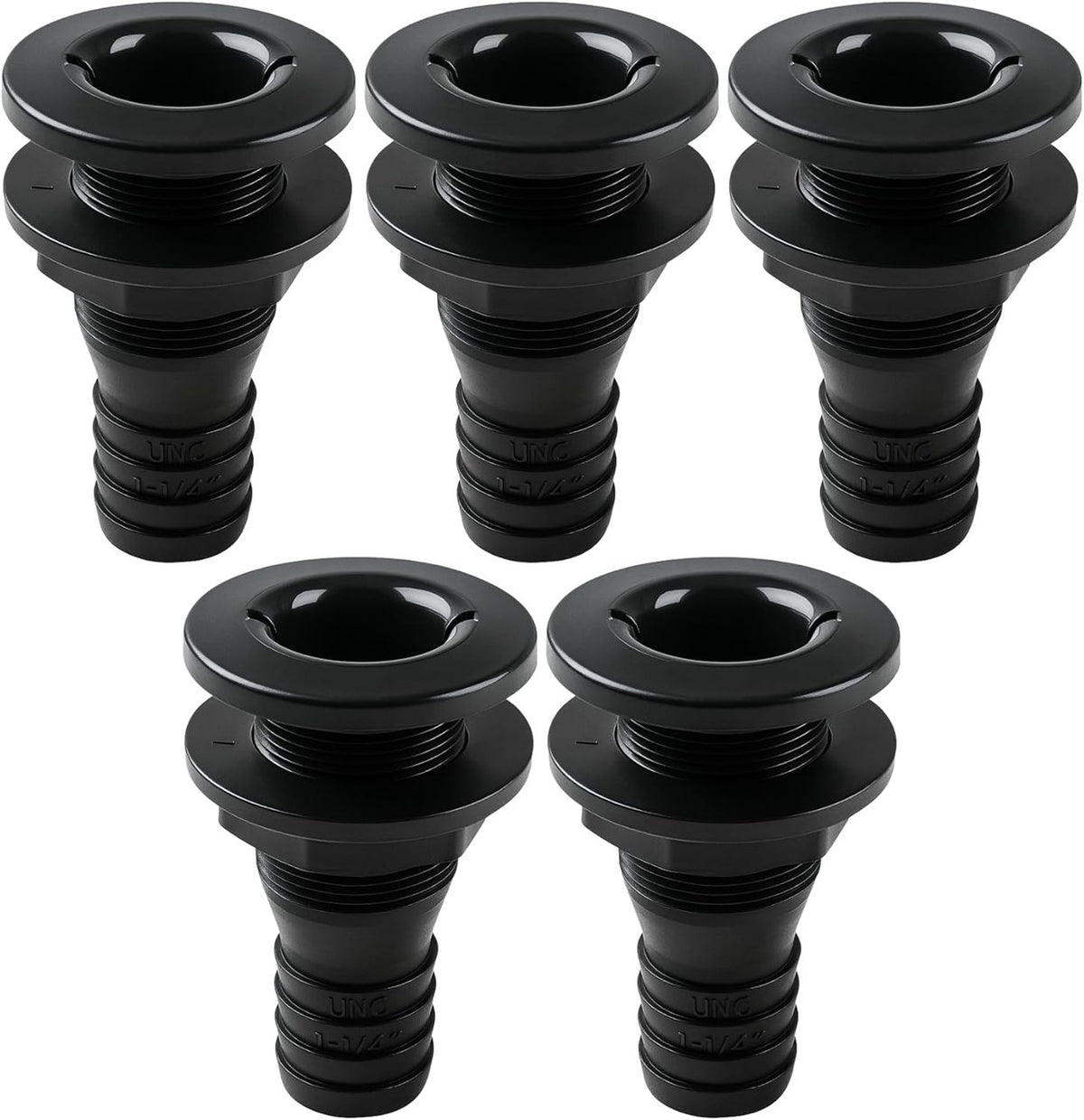 SEAFLO Thru Hull Fitting, Marine Boat, Plastic Drain Overflow Connector, Corrosion Resistant Saltwater Safe, Bilge Port Deck Outlet,(⅝,¾,1,1⅛,1¼,1½, & 2" Options)(1,2,5, &10 Packs)(White/Black)