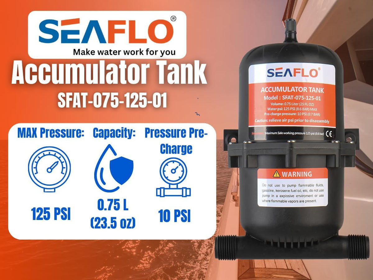 SEAFLO 01-Series Accumulator Tank Water Pump (125 psi | 23.5 oz)