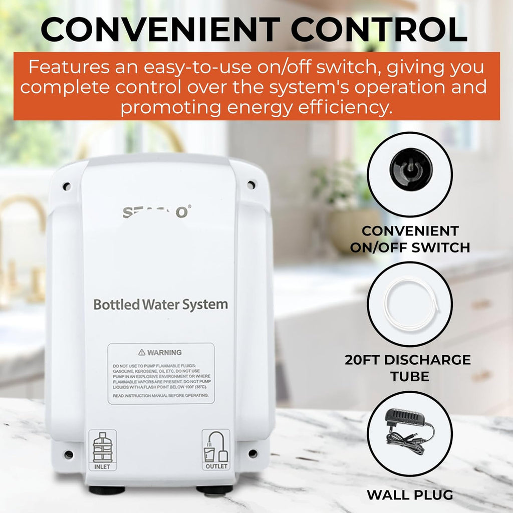 SEAFLO Bottled Water System - Convenient On/Off Switch, 20ft Discharge Tube, Wall Plug