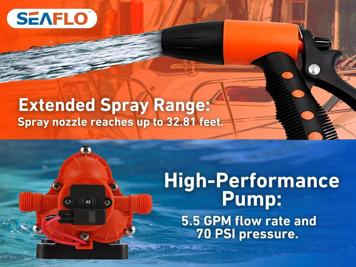 SEAFLO 33-Series Washdown Deck Wash Pump Kit for Rv Boat Marine Yacht with HEAVY DUTY PRESSURE SWITCH (12V|70 PSI|3.0GPM)