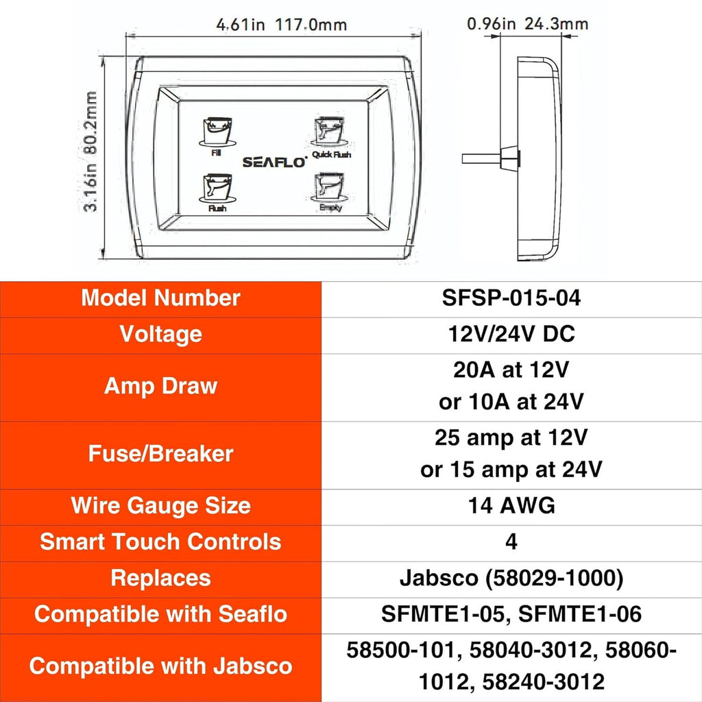 SEAFLO Smart Switch Panel for Quiet Flush Marine Toilets - Replaces Jabsco (58029-1000) Control Panel, Compatible with Seaflo (SFMTE1-05) and Jabsco (58500-101, 58040-3012, 58060-1012, 58240-3012)