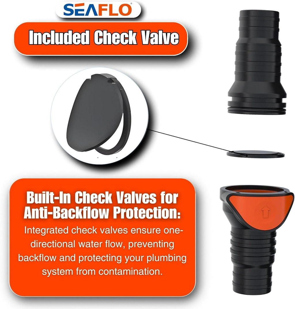 SEAFLO in-Line/ 90° Quick Disconnect Non-Return Check Valve PA6+GF+POM Construction, Anti-Backflow Design, Versatile Applications (Choose Size and Style)