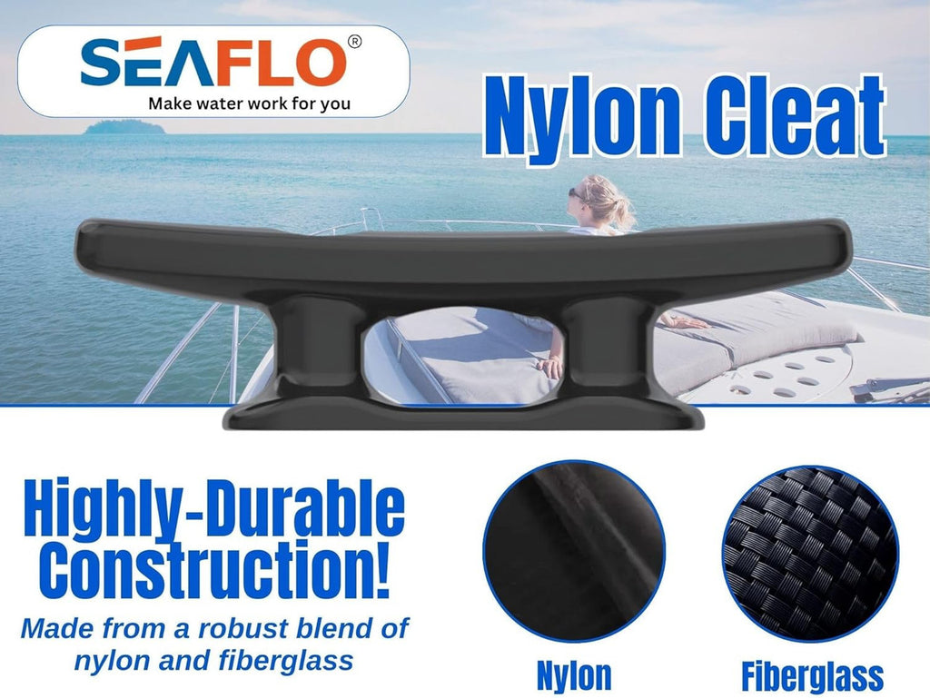 SEAFLO Boat Cleat Black Nylon Dock Cleat Kayak Cleat, 3", 4", 5", 6", 8" (Choose Size and Qty)