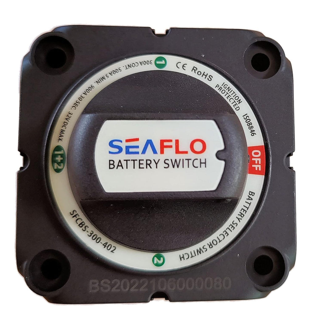 SEAFLO 300A 4-Position Battery Disconnect Switch –12V/24V/48V Heavy-Duty Isolator Switch, OFF/1/2/1+2, IP66 Waterproof, Auto, Marine, Boat, RV, Car, ATV, CE & RoHS Certified (4-Positon |1-Pack)