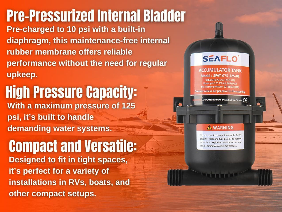 SEAFLO 01-Series Accumulator Tank Water Pump (125 psi | 23.5 oz)