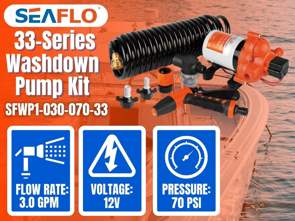 SEAFLO 33-Series Washdown Deck Wash Pump Kit for Rv Boat Marine Yacht with HEAVY DUTY PRESSURE SWITCH (12V|70 PSI|3.0GPM)
