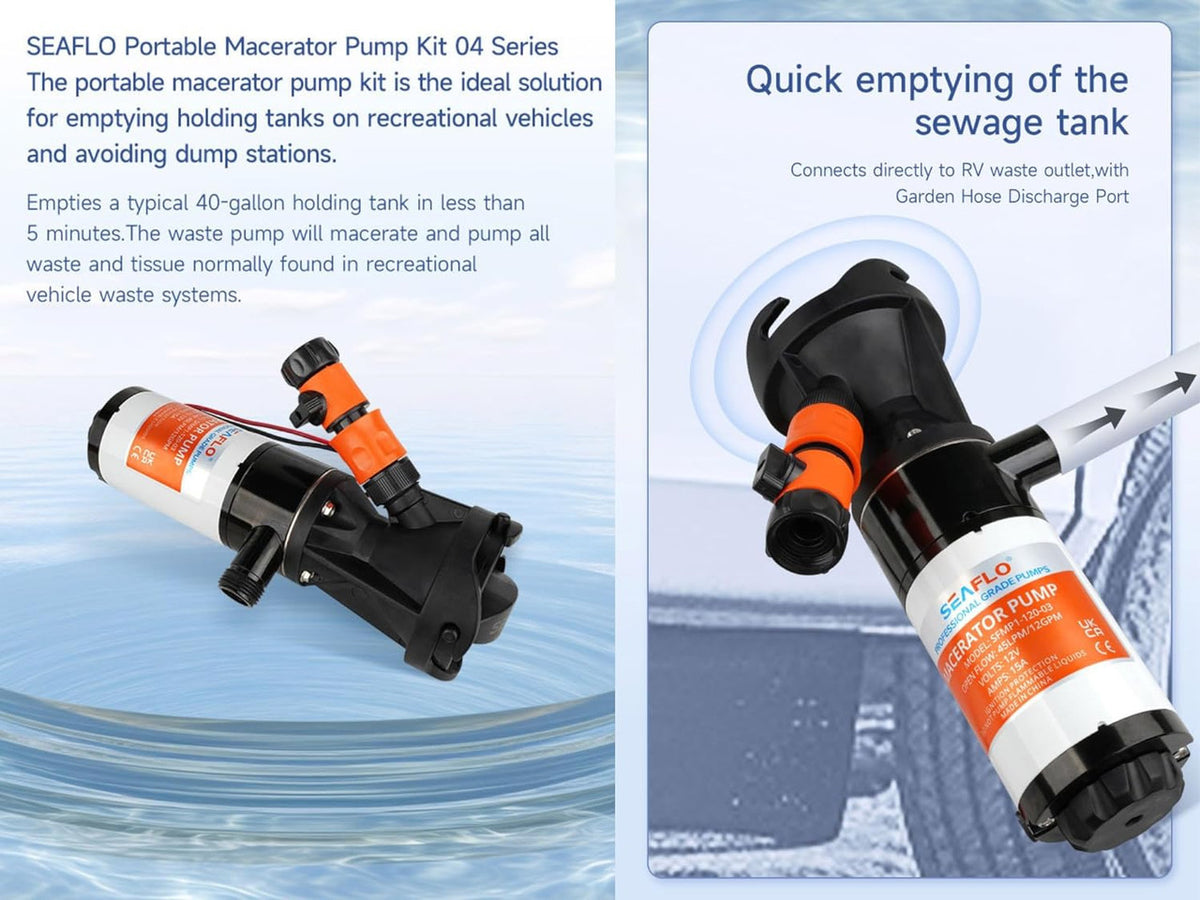SEAFLO 04-Series  RV Macerator Pump Kit For RV/Tanks/Septic use/Septic Station (12V|12GPM|45LPM)
