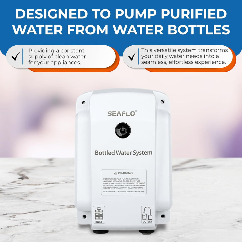SEAFLO Bottled Water System - Convenient On/Off Switch, 20ft Discharge Tube, Wall Plug