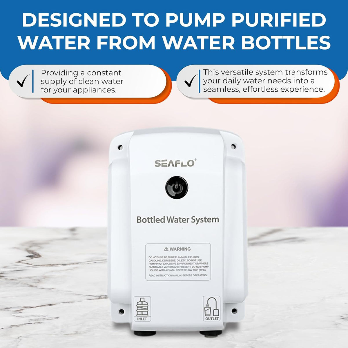 SEAFLO Bottled Water System - Convenient On/Off Switch, 20ft Discharge Tube, Wall Plug