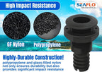 SEAFLO Thru Hulls Fitting Thru-Hull with Check Valve, 5/8”, 3/4”, 1”, 1-1/8”, 1-1/4”, 1-1/2”, or 2” Sizes, White/Black, Polypropylene/Nylon, 4-Year Warranty, (Choose Color, Size, and Pack Size)