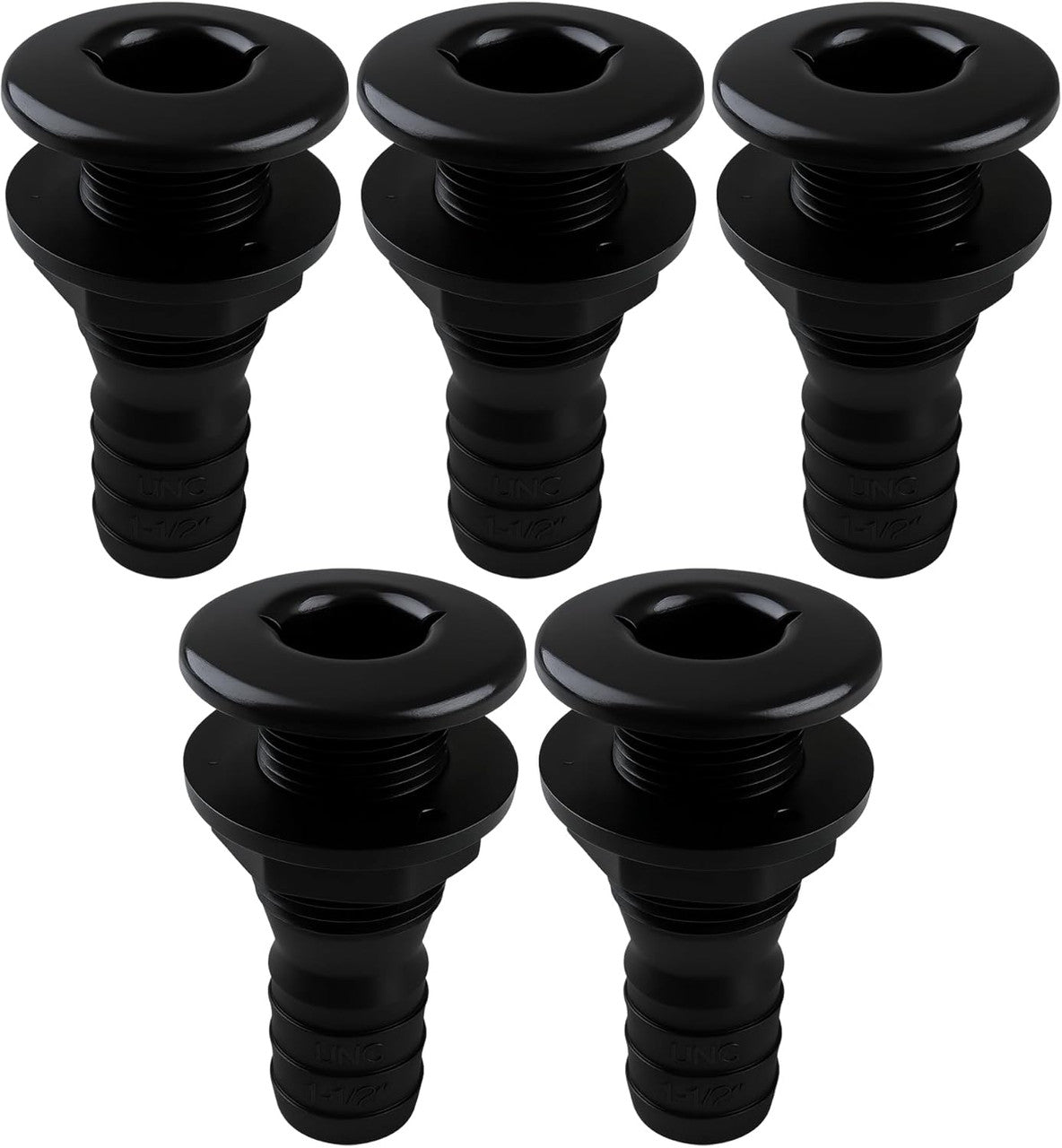 SEAFLO Thru Hull Fitting, Marine Boat, Plastic Drain Overflow Connector, Corrosion Resistant Saltwater Safe, Bilge Port Deck Outlet,(⅝,¾,1,1⅛,1¼,1½, & 2" Options)(1,2,5, &10 Packs)(White/Black)
